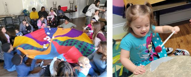 group enjoys music class